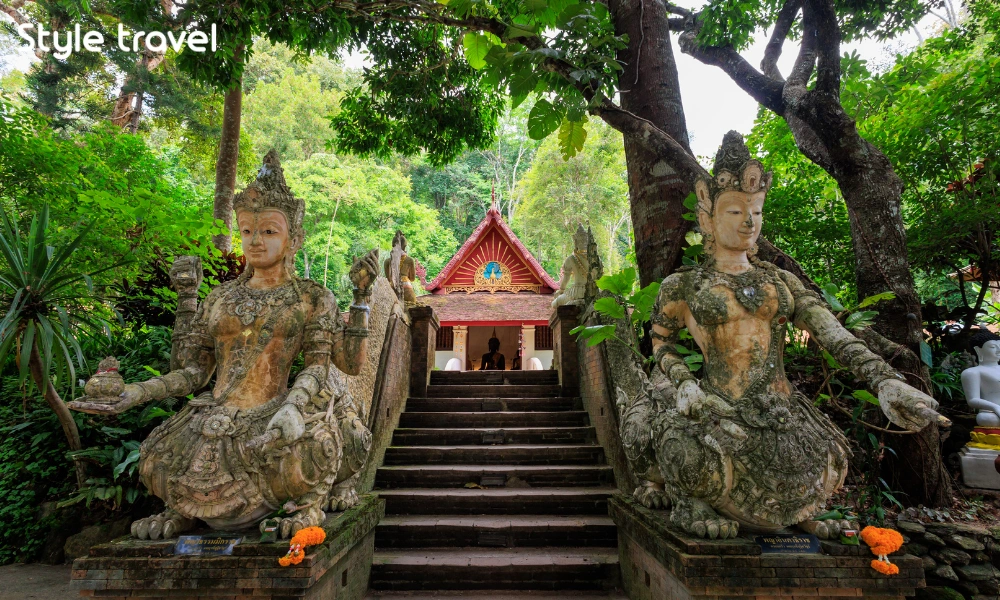 Temple buildings surrounded by trees at Wat Pha Lat near Chiang Mai