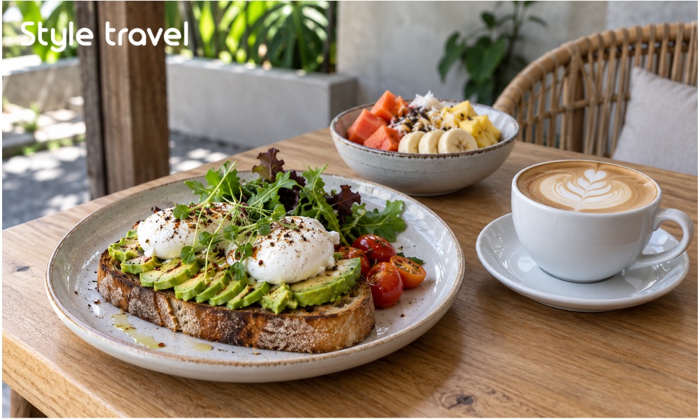 Breakfast and coffee at a café in Canggu Bali