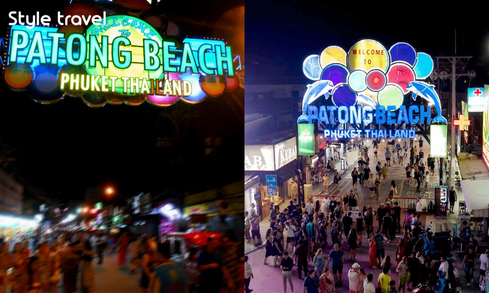 Neon signs and evening crowds along Bangla Road in Patong, Phuket