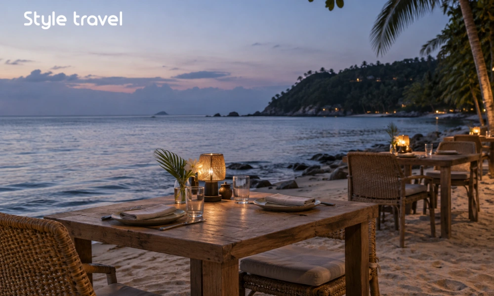 Quiet beachfront dining at dusk in Koh Phangan Thailand